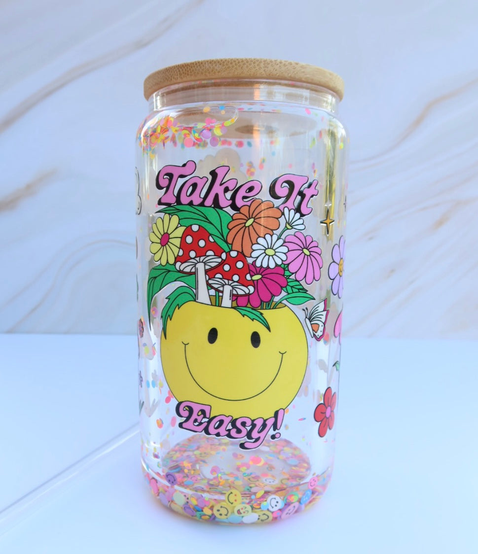 Take It Easy Retro Self Love  16oz Glass Libby Cup