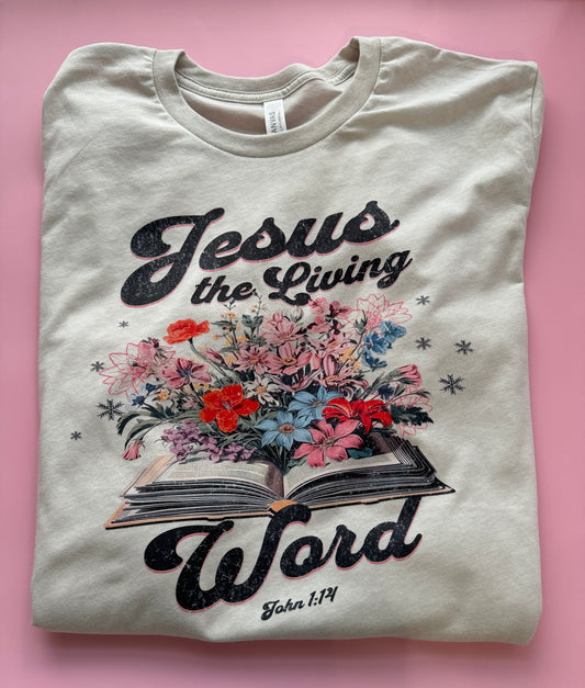 Jesus The Living Word Bible and Floral Tee John 1:14