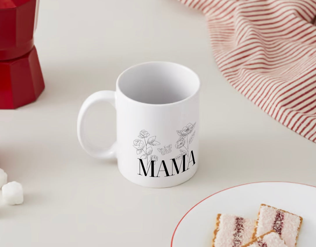 MAMA Floral & Butterfly Minimalist Coffee Mug