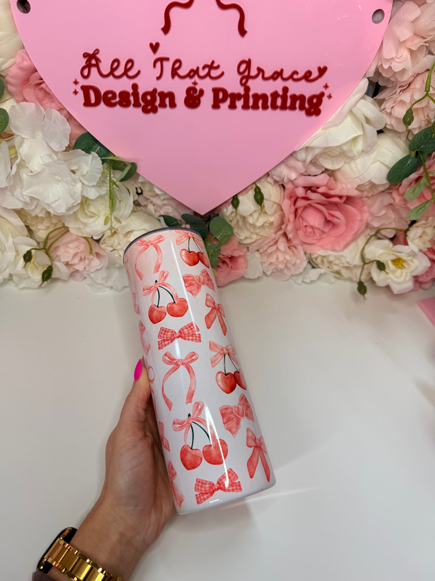 Cherry and Bow Coquette Esthetics's Stainless Steel Tumbler 20oz