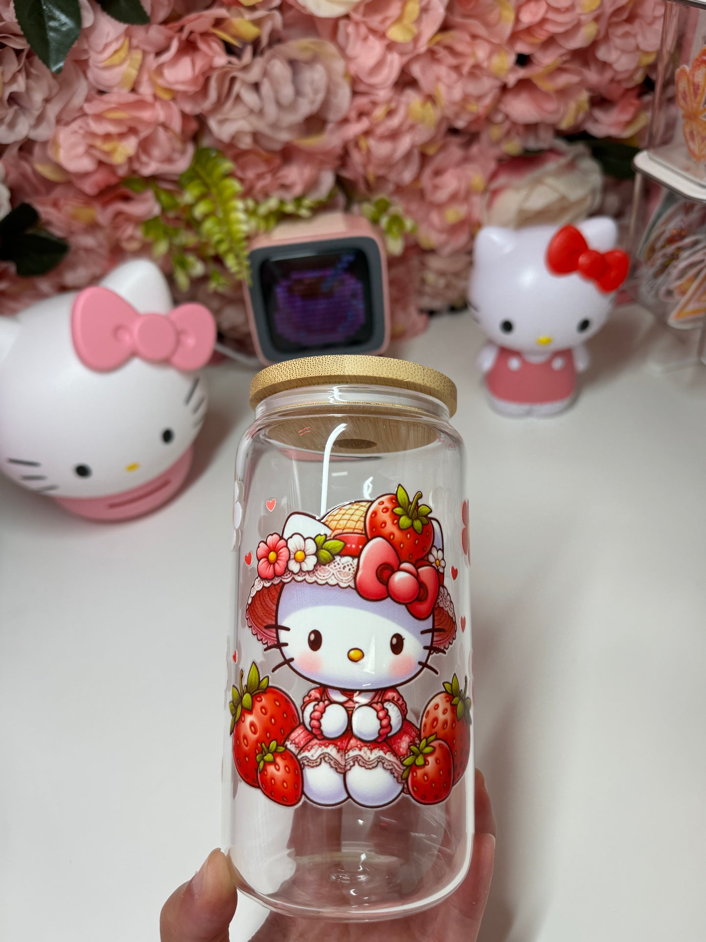 Spring Strawberry Kitty Glass Libby Cup