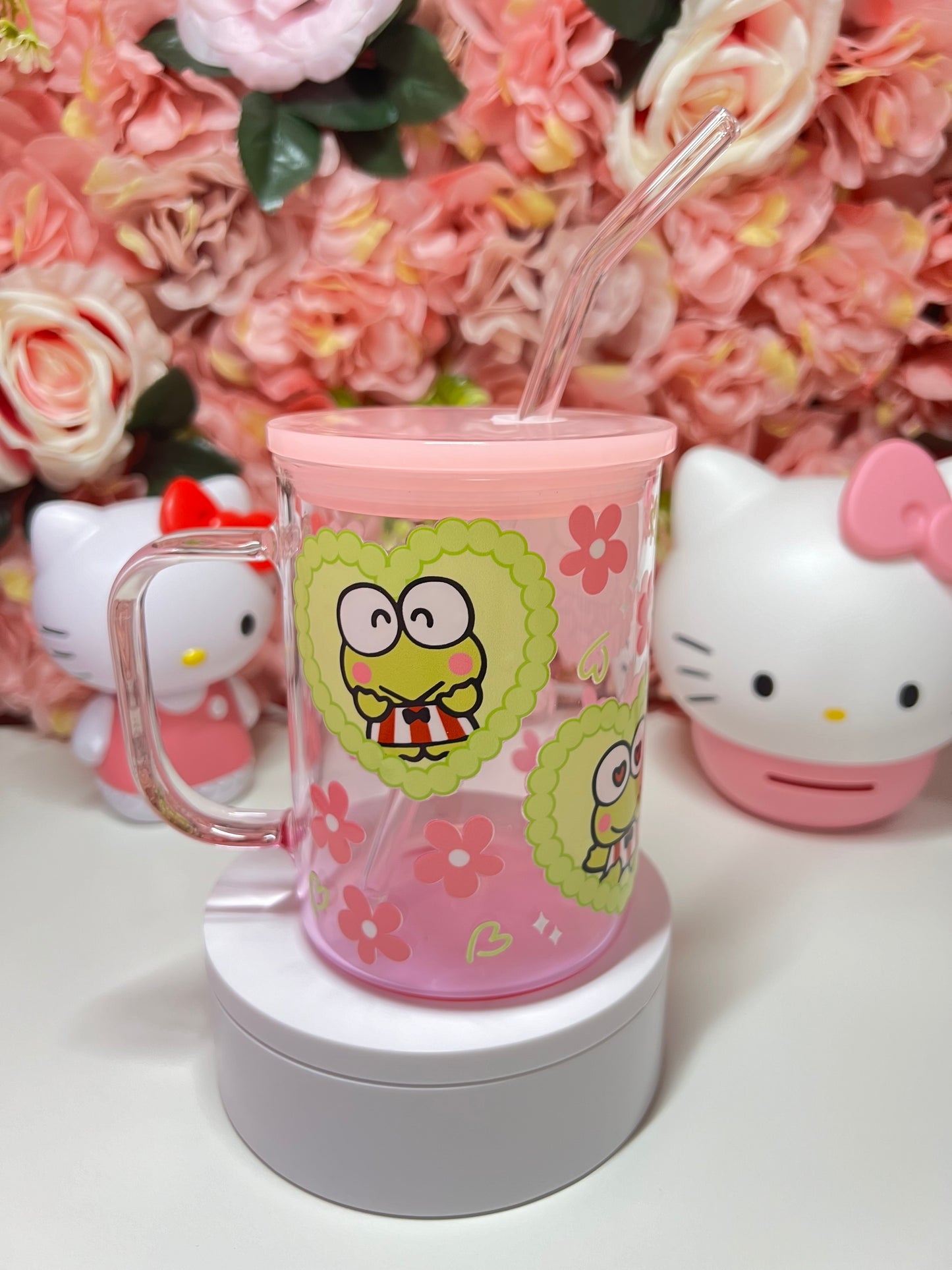 Frog Kawaii Pink Gradient Glass Mug