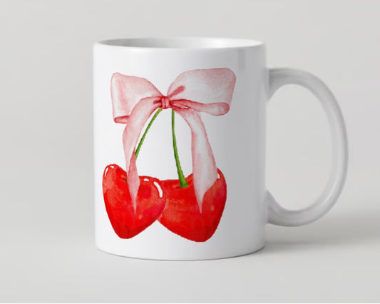 Bow Heart Cherry Coquette Ceramic Mug