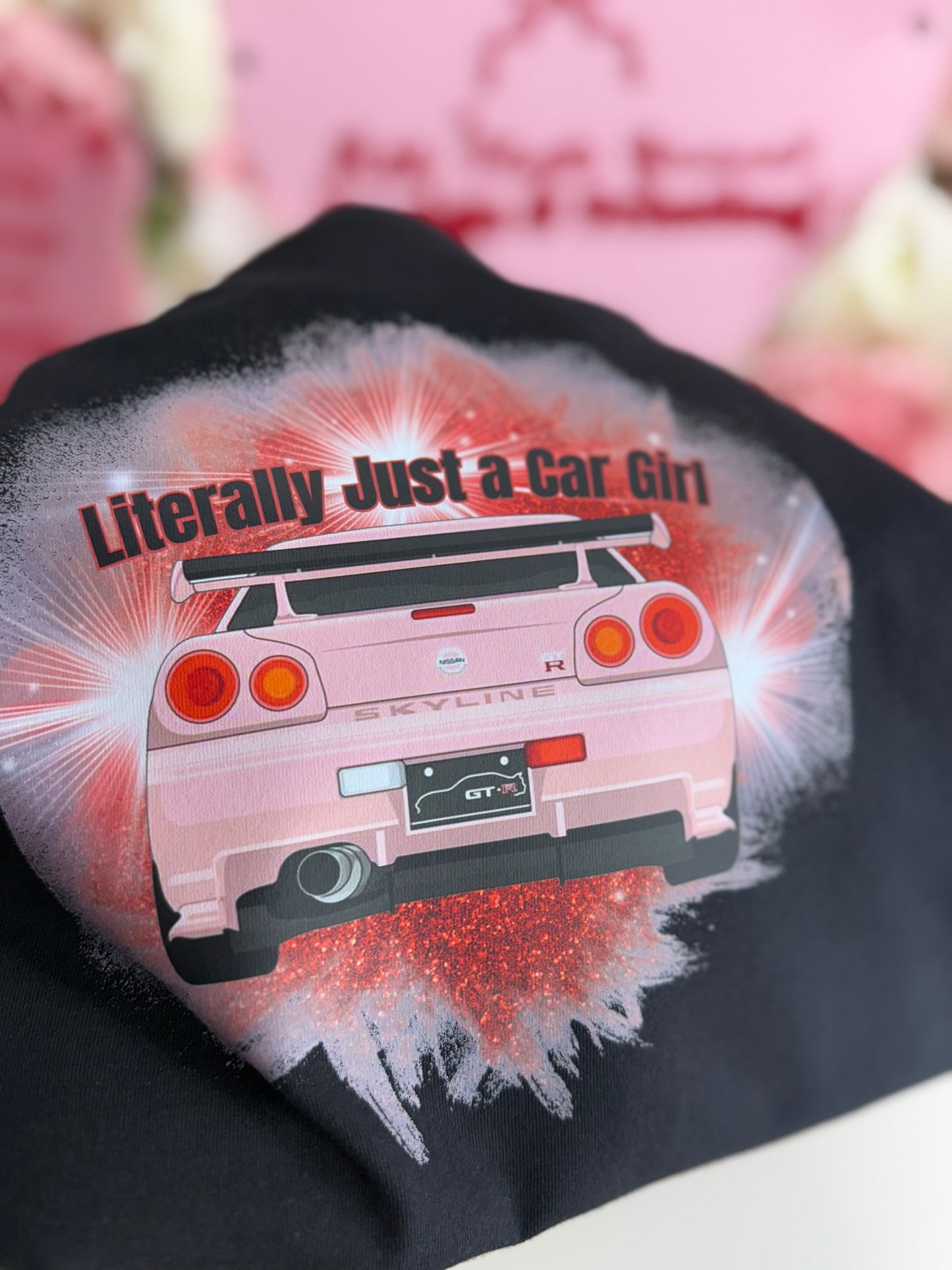 Literally Just a Car Girl Pink Skyline Tee