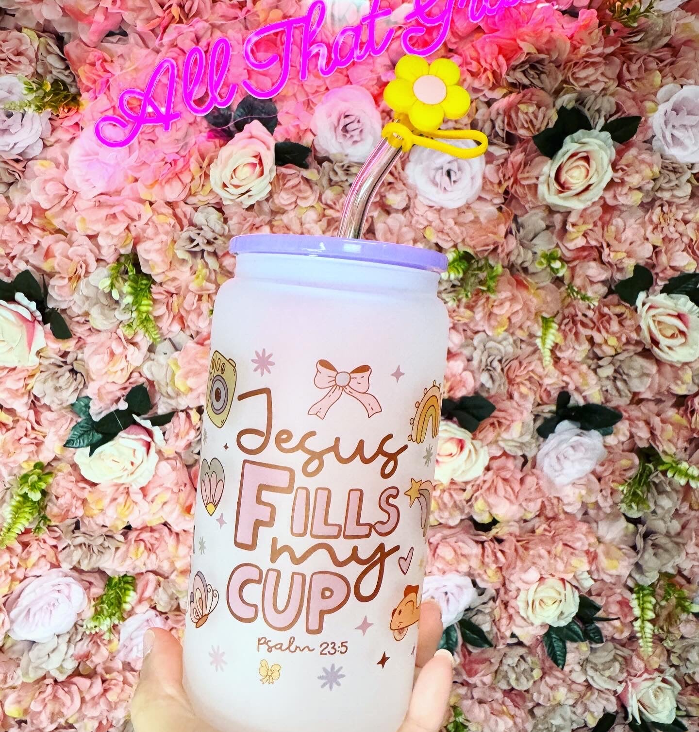 Jesus Fills My Cup Psalms 23:5 Retro Pastel Frosted Spring Libby Cup 16oz