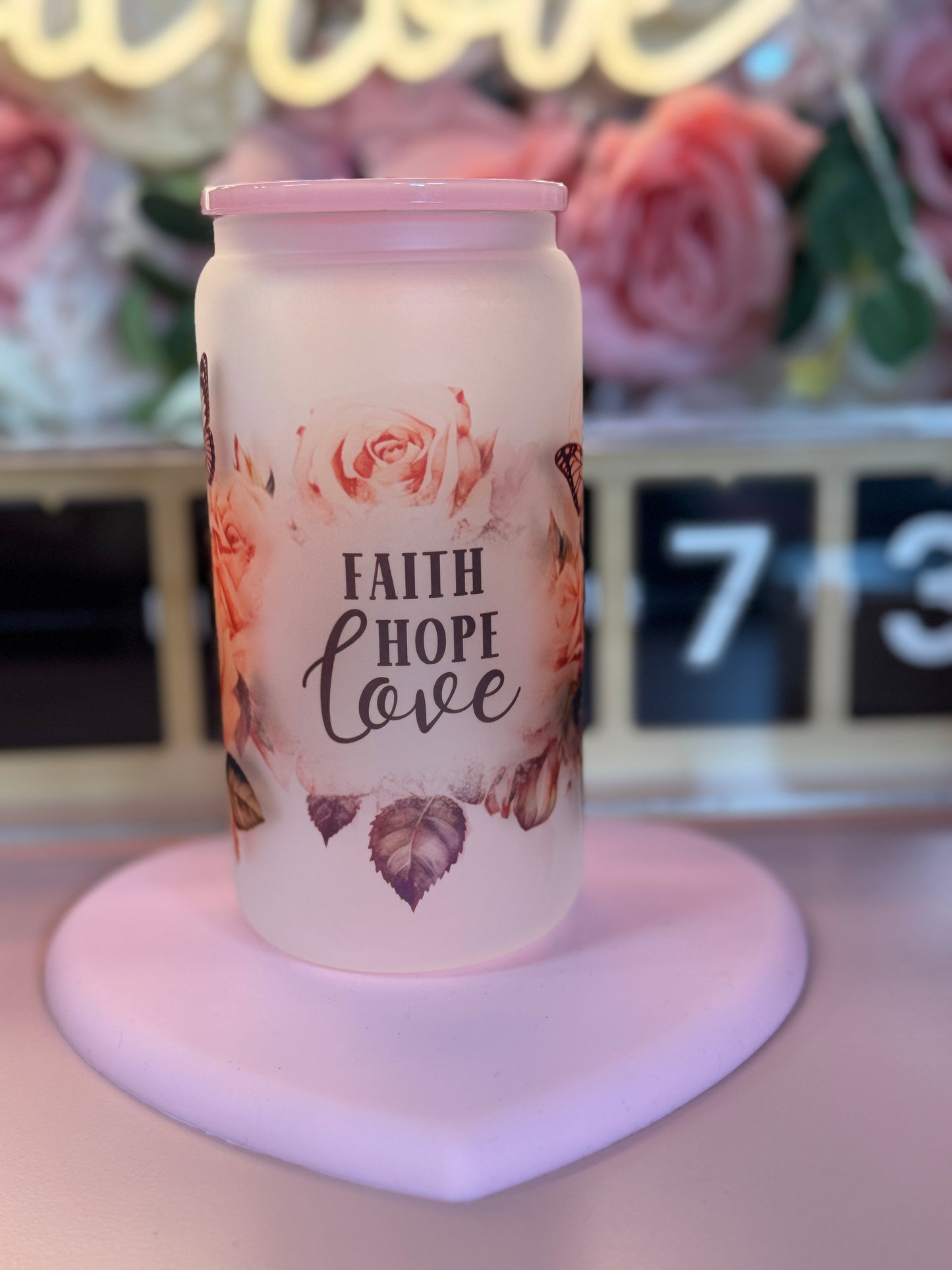 Faith, Hope, Love, Floral and Butterfly Frosted Libby Cup 16oz