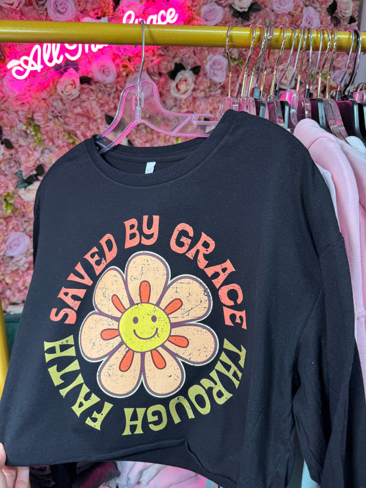 Retro Saved By Grace Through Faith Tee in Black