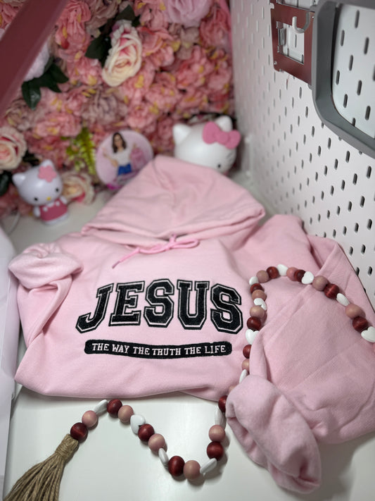 Jesus The Way The Truth The Life Embroidered Hoodie In Pink Unisex Size