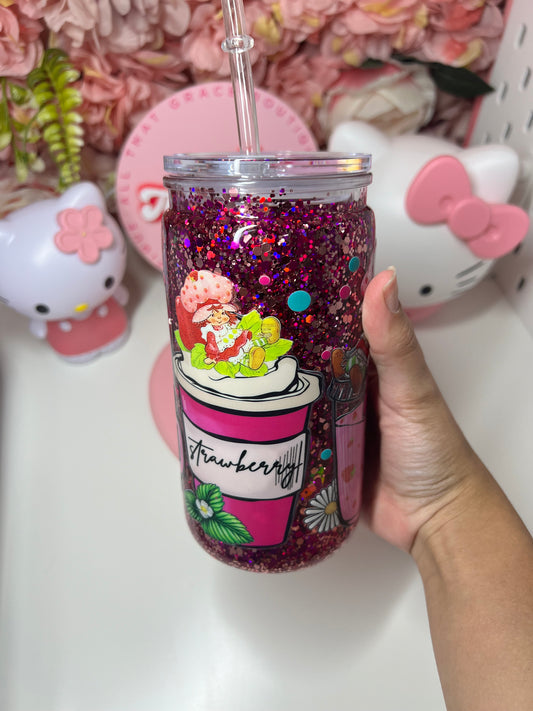 Strawberry Cartoon Glitter Acrylic Snow Globe Cup