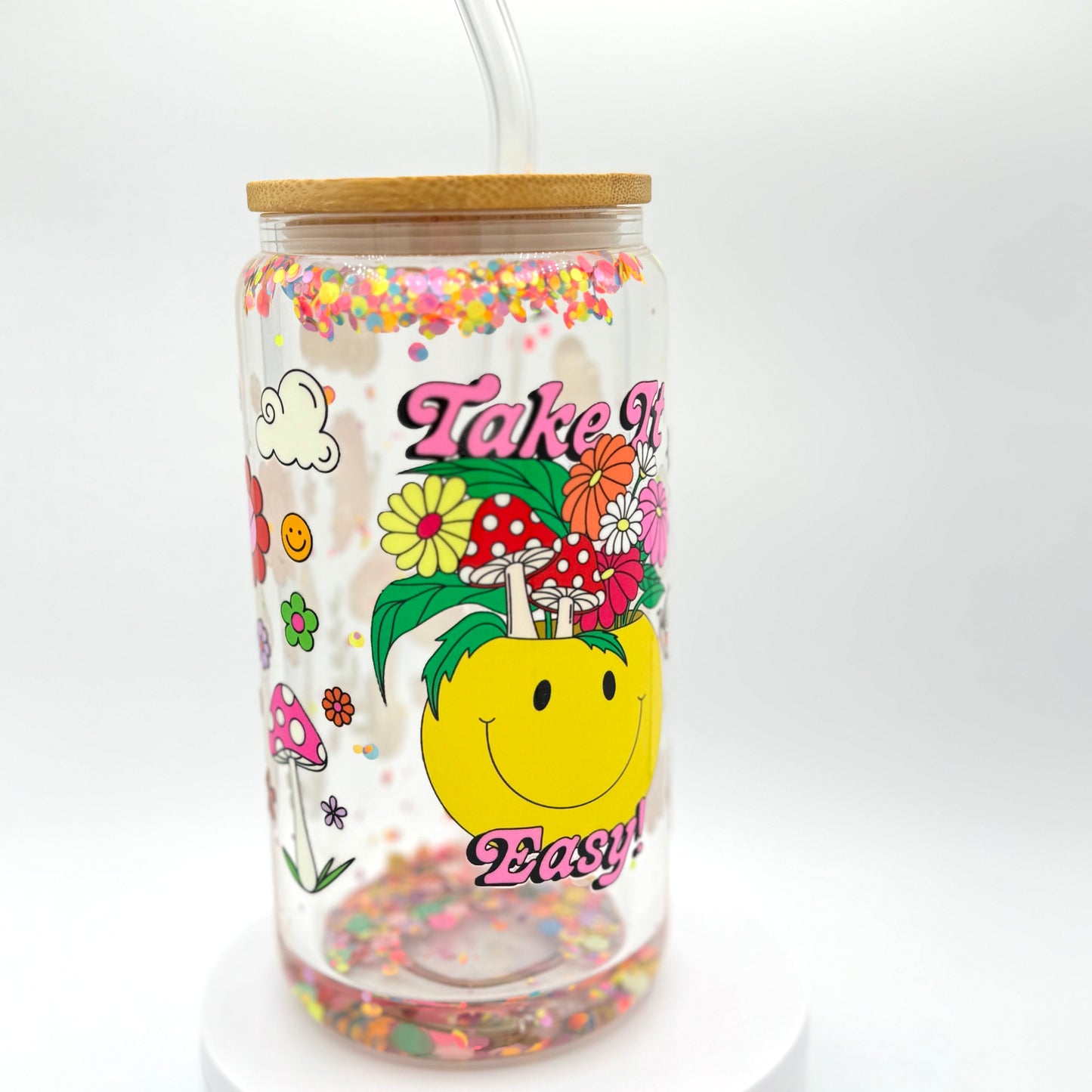 Take It Easy Retro Self Love  16oz Glass Libby Cup