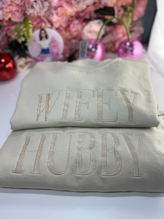 Wifey & Hubby Neutral Hoodie in Sand