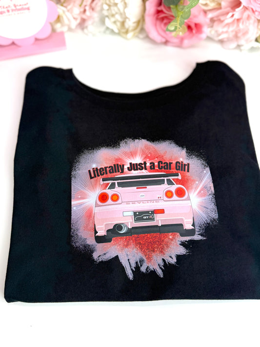Literally Just a Car Girl Pink Skyline Tee