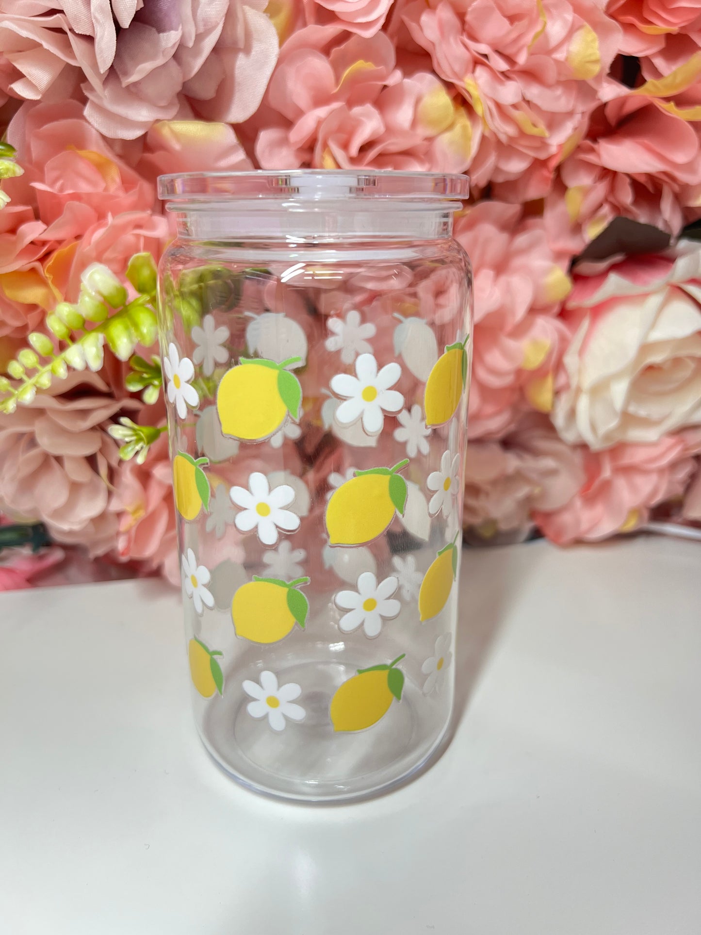 Lemon Floral Spring Clear Acrylic 16oz Libby