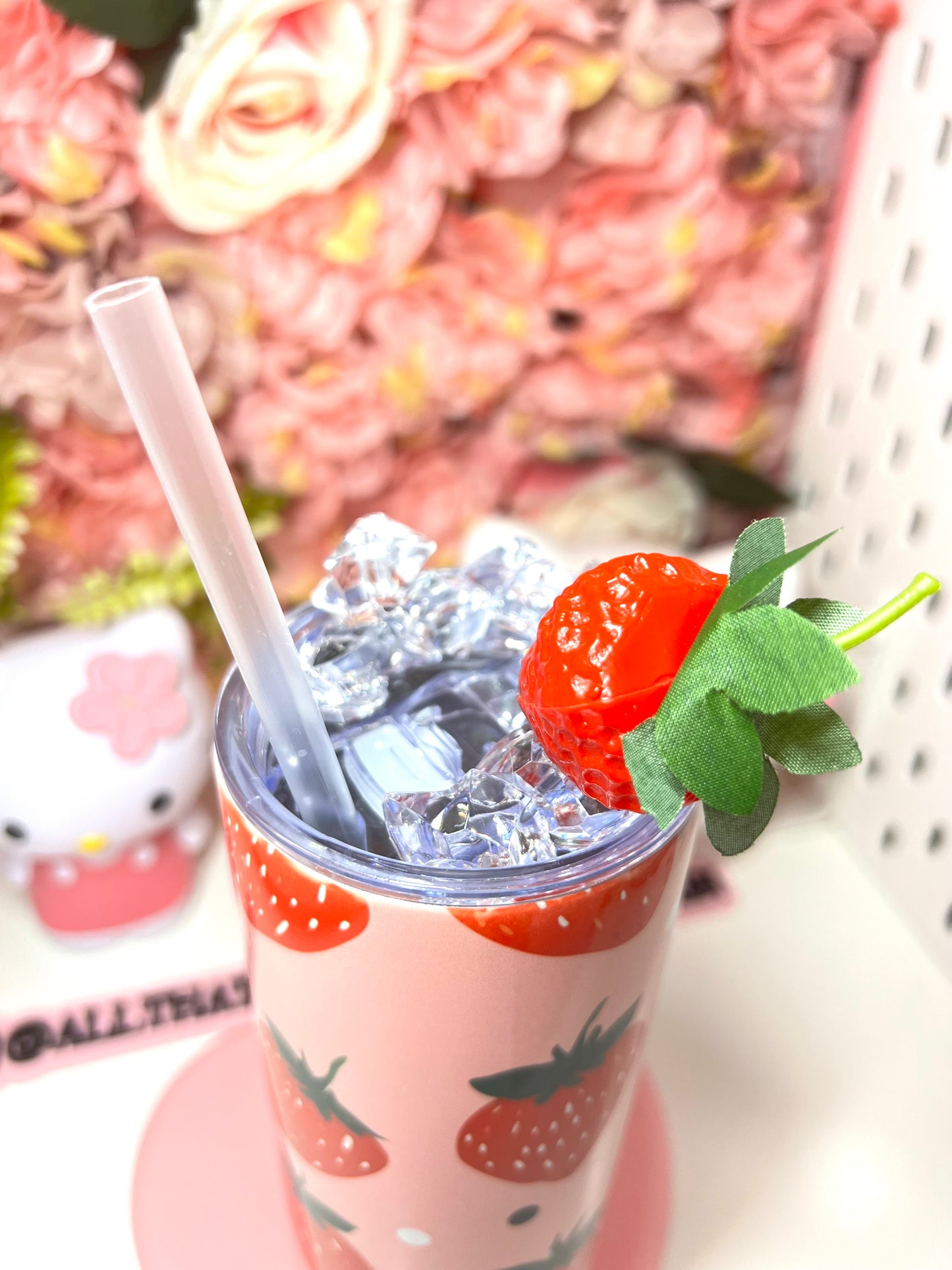 Strawberry Kawaii 20oz Skinny Tumbler with Faux Ice and Strawberry Lid