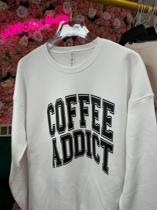 Coffee Addict Fleece Crewneck in White
