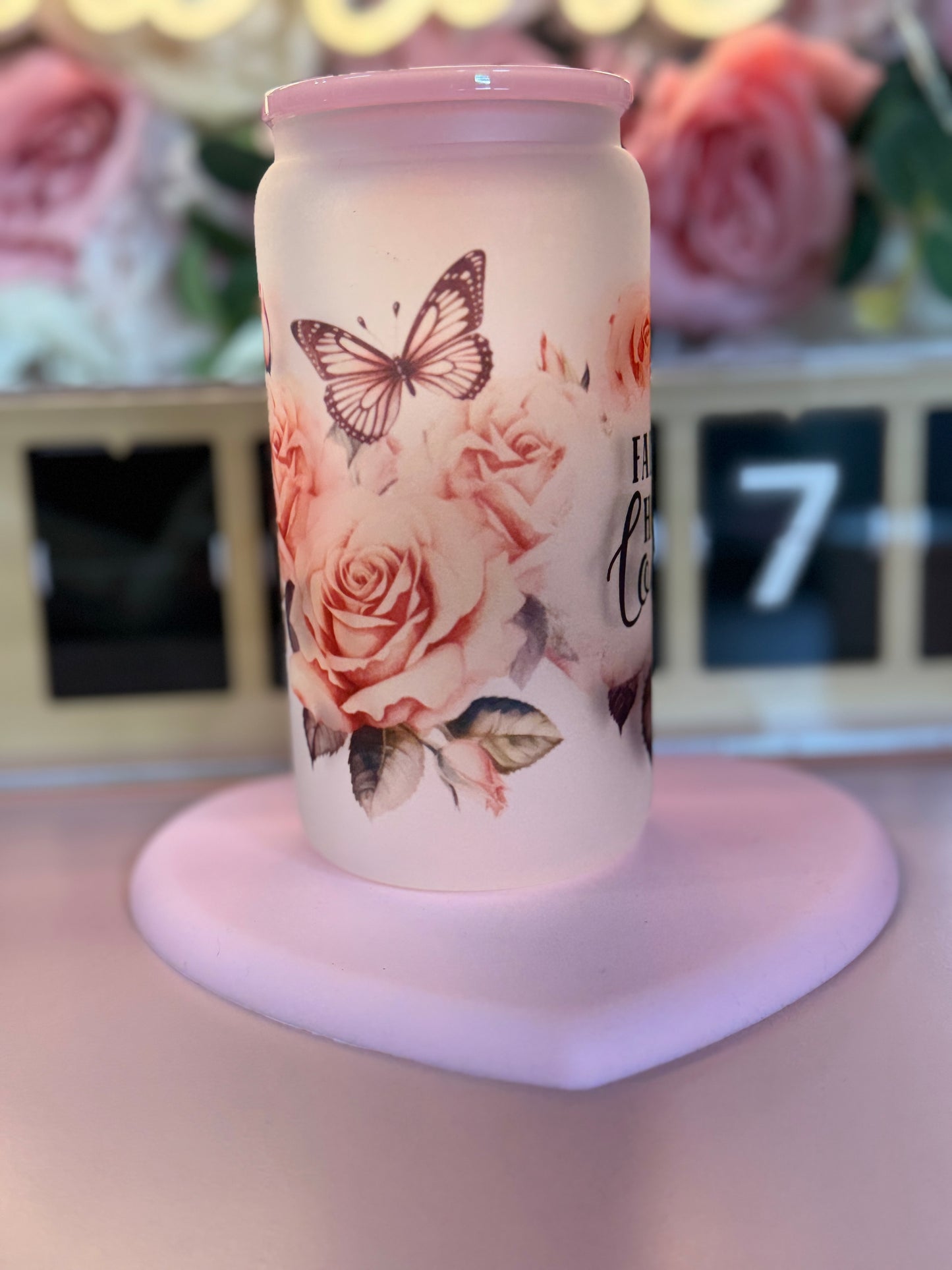 Faith, Hope, Love, Floral and Butterfly Frosted Libby Cup 16oz