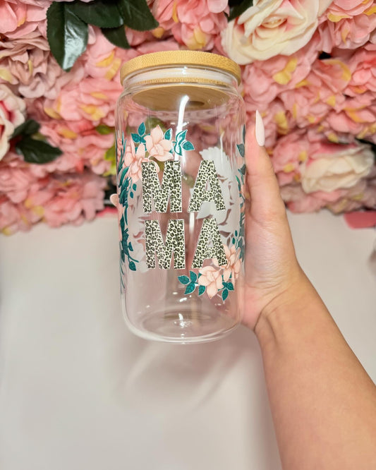 Mama Animal And Floral Print Glass Libby Cup