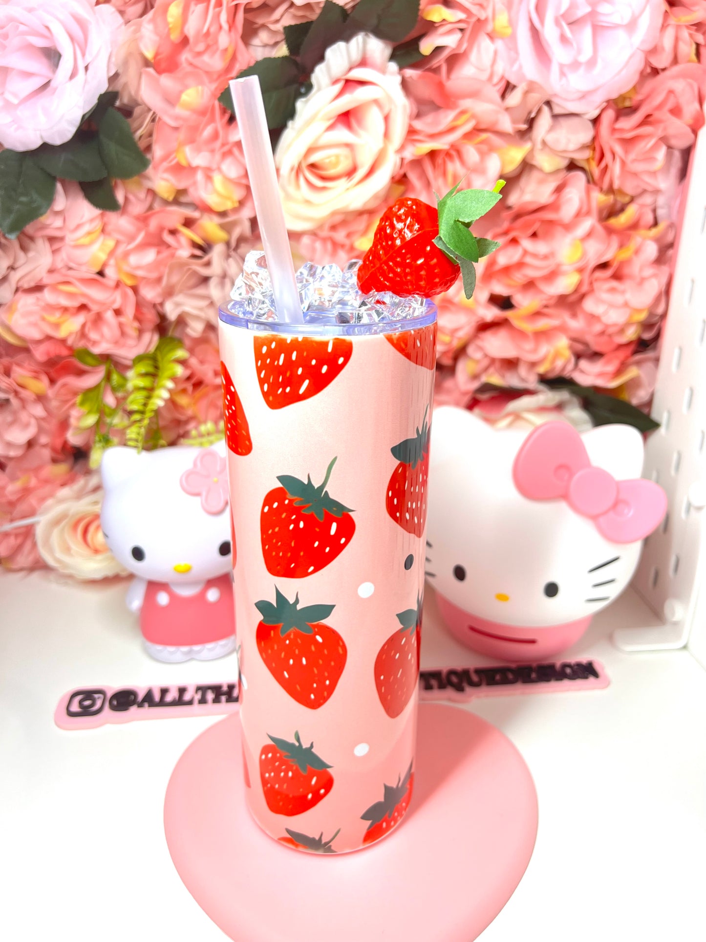 Strawberry Kawaii 20oz Skinny Tumbler with Faux Ice and Strawberry Lid