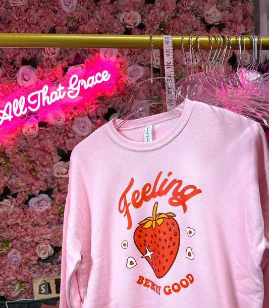 Feeling Berry Good Strawberry Crewneck Fleece Sweater