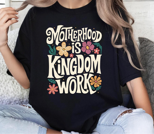 Motherhood is Kingdom Work Floral Black Tee