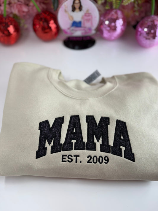 Mama Glitter Appliqué Embroidered Sweater Customizable