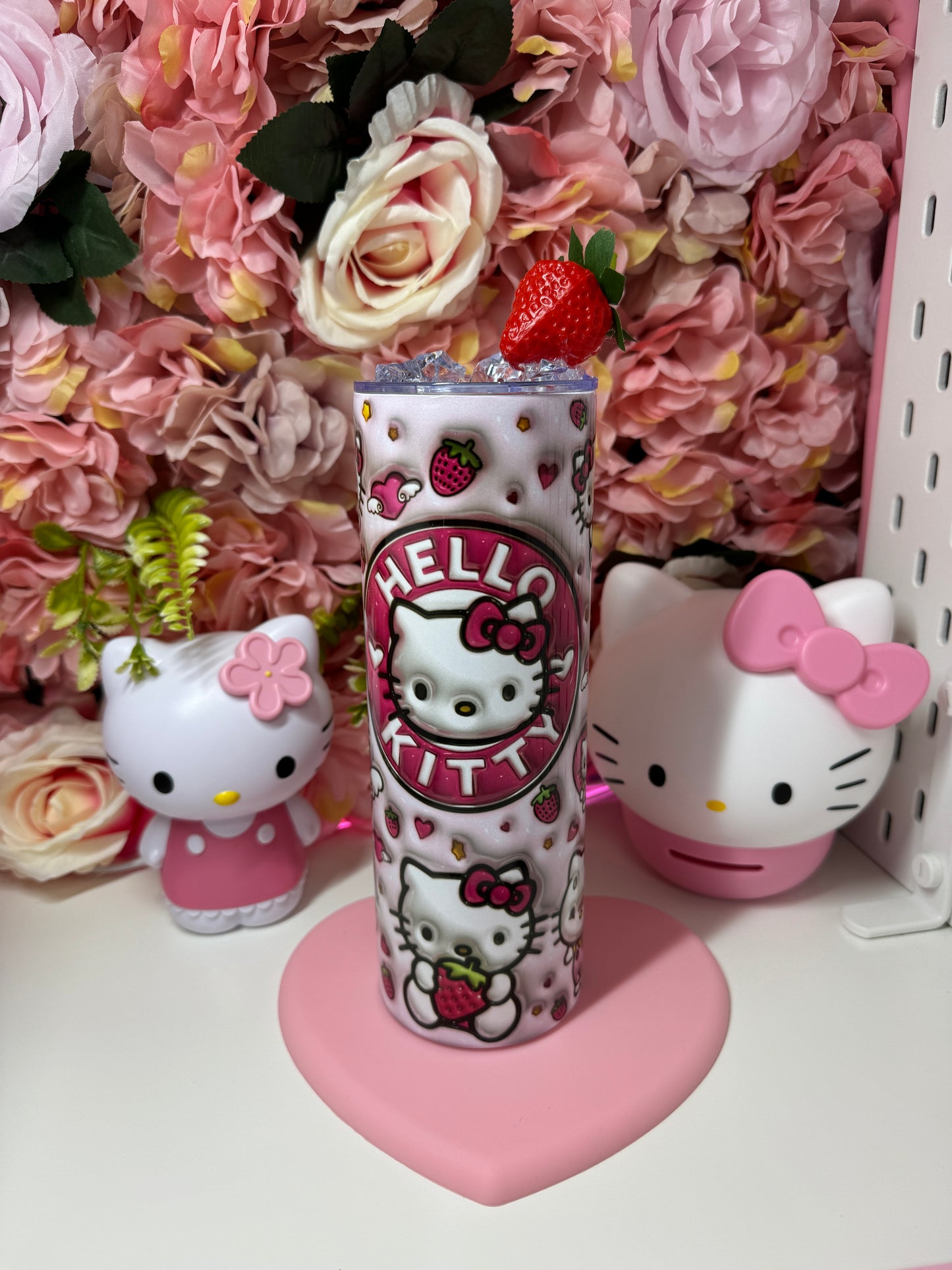 Kitty Strawberry 3D 20oz Skinny Tumbler W/Strawberry & Ice Top