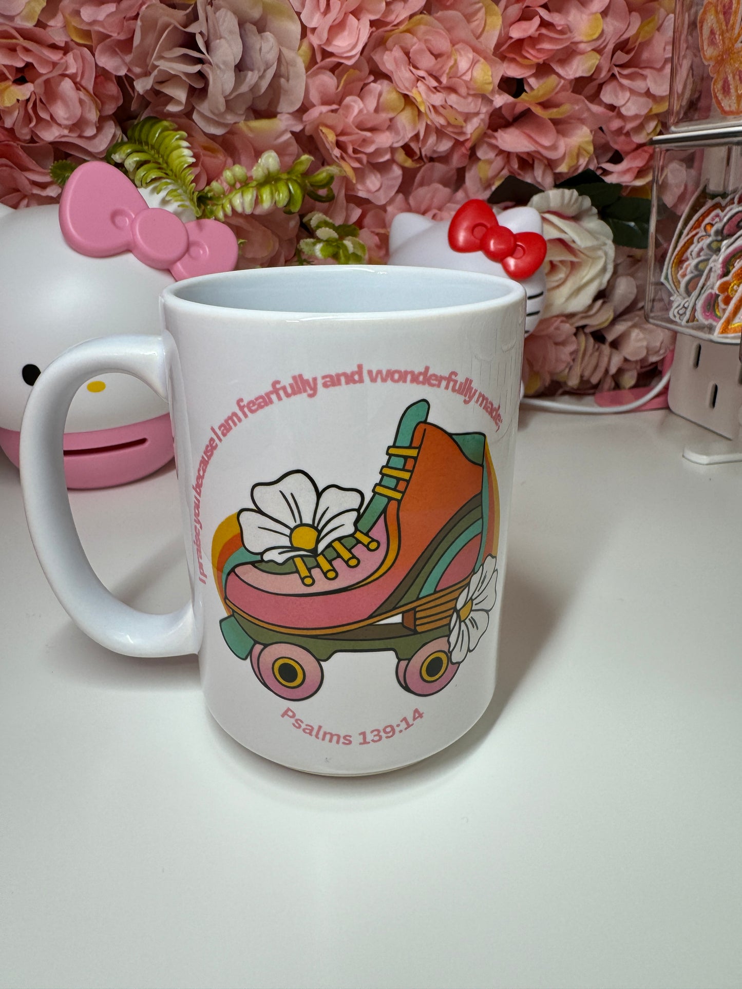 I Praise you because I am fearfully and wonderfully made Psalms 139:14 Retro Roller Skate Mug