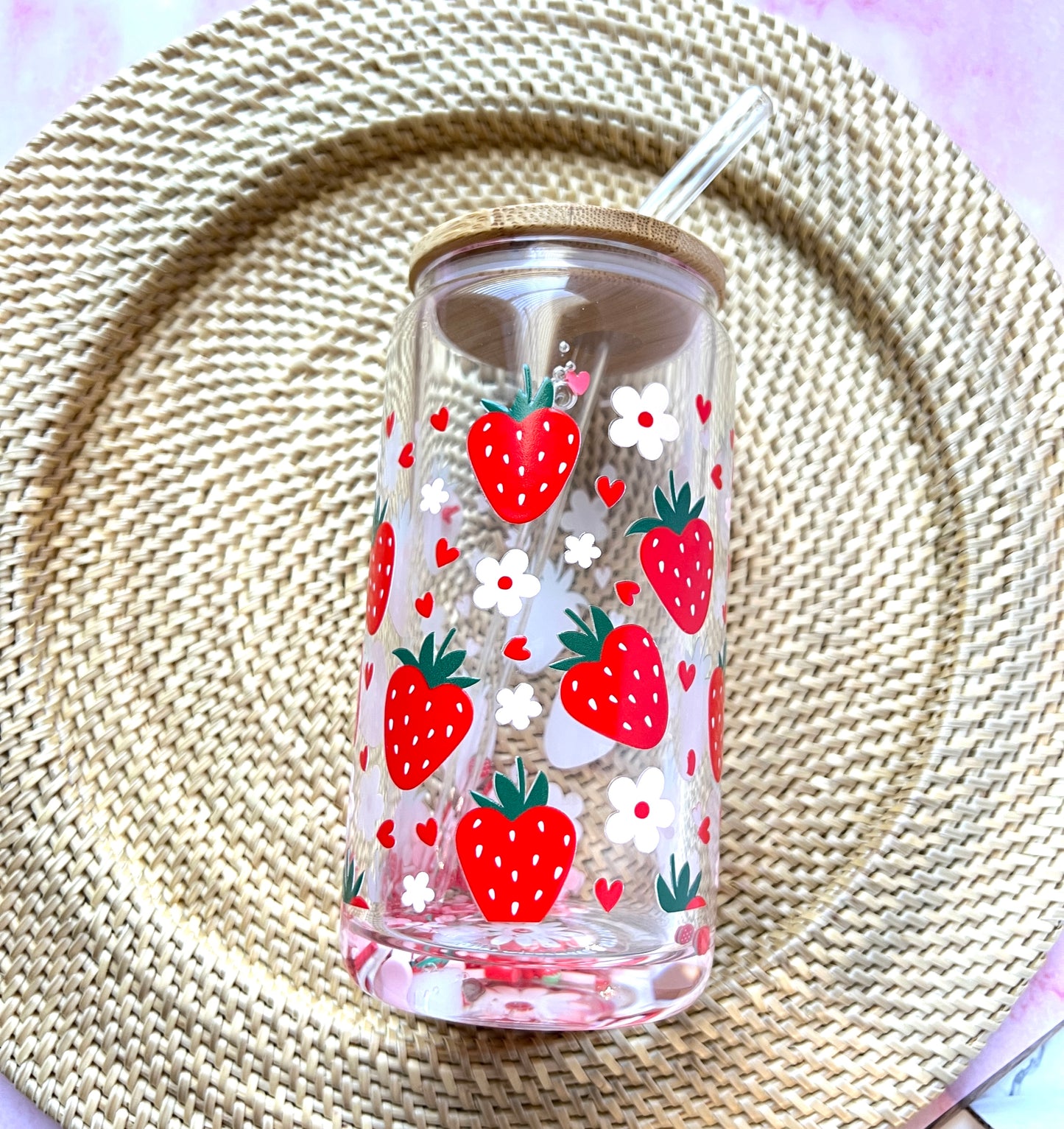 Strawberry Paradise 2nd Edition Snow Globe Tumbler 16oz With Strawberry Straw Cover