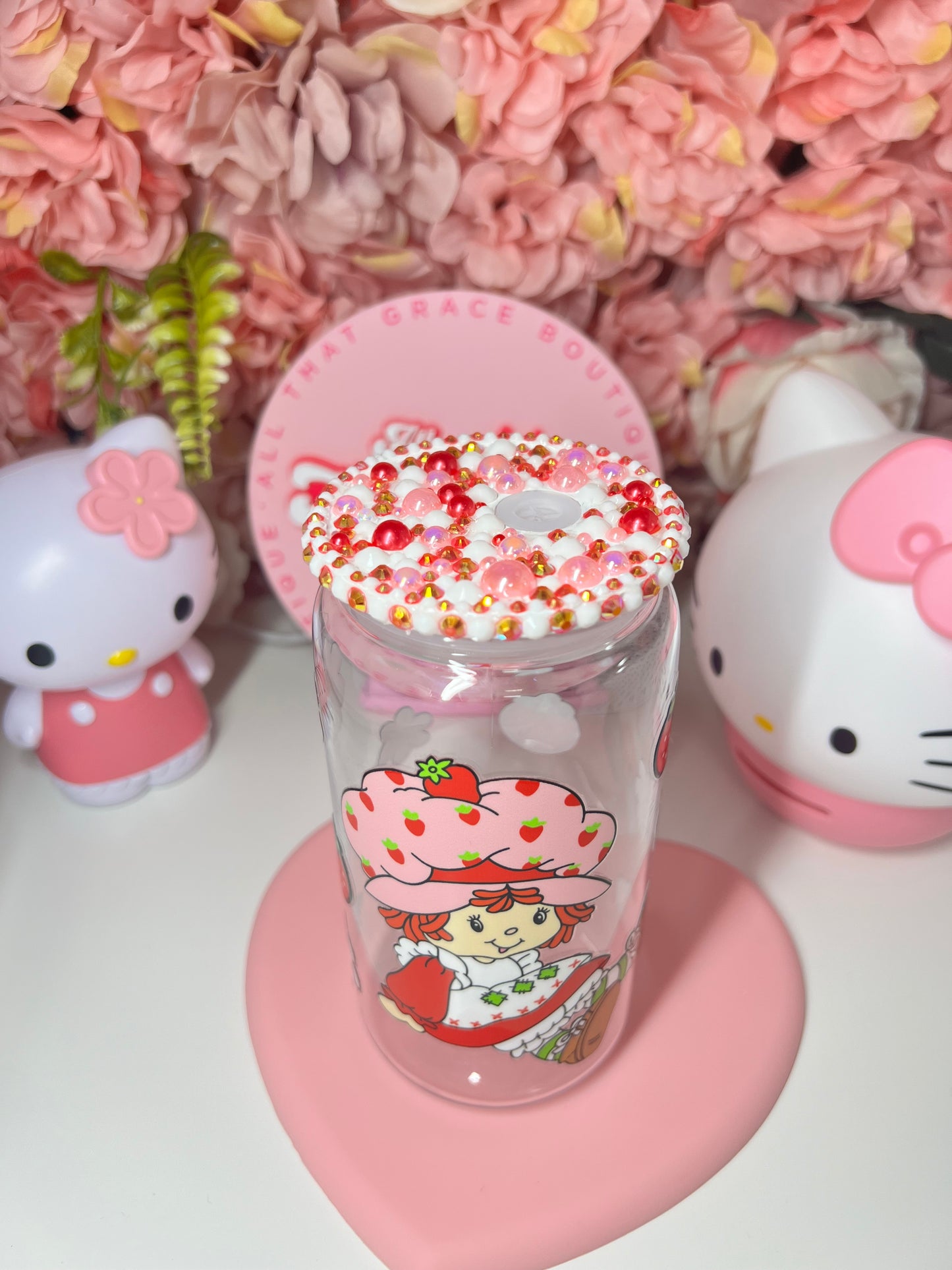 Strawberry Floral Acrylic Clear Jelly 16oz Libby Cup