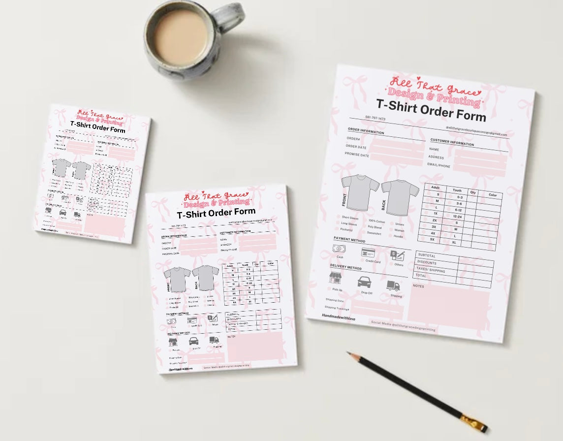 Custom Tee Shirt Order Form Notepad
