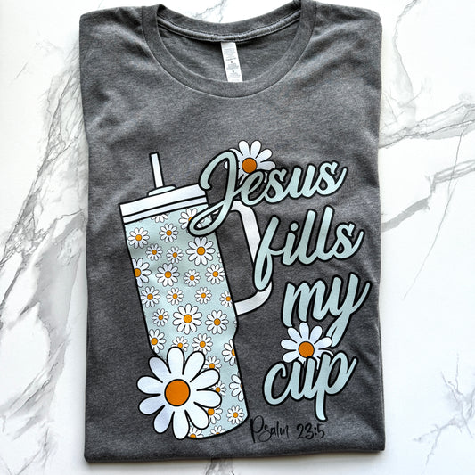 Jesus Fills My Cup Psalm 23:5 Tee in Gray Heather Unisex