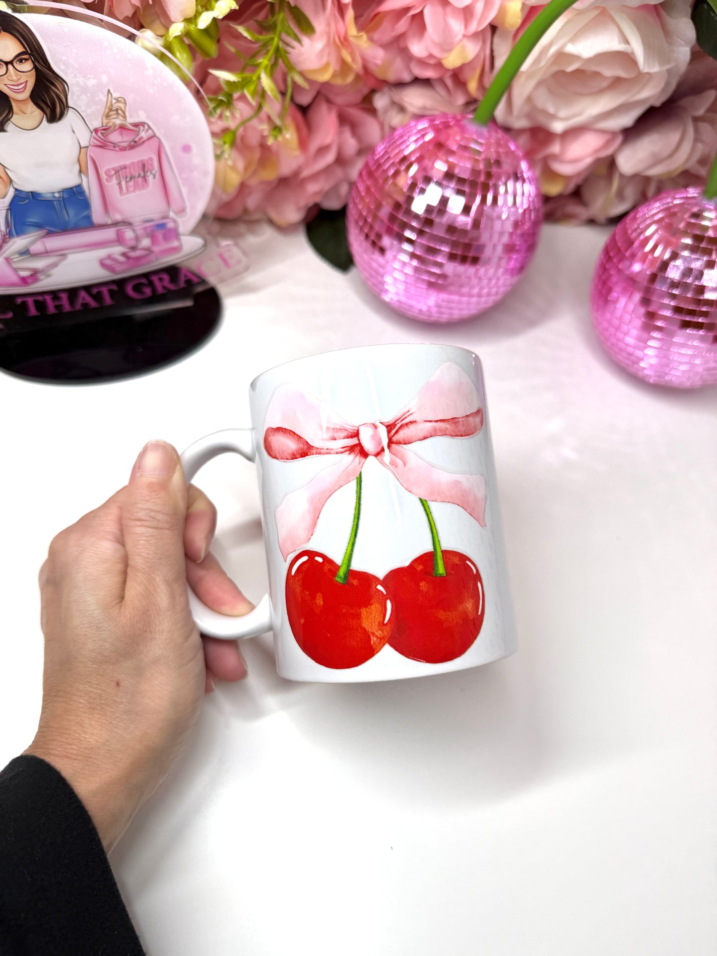 Cherry Bow Coquette Ceramic Coffee Mug 11oz