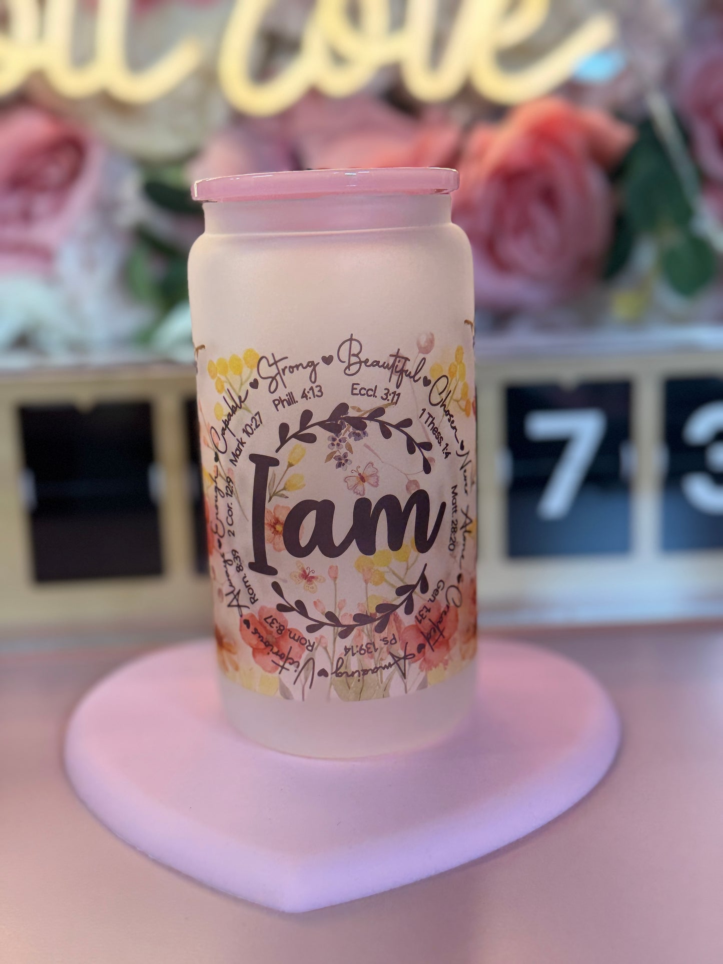 I Am Bible Verses Frosted Libby Glass 16oz