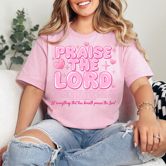 Praise The Lord Bible Verse Soft Tee in Pink