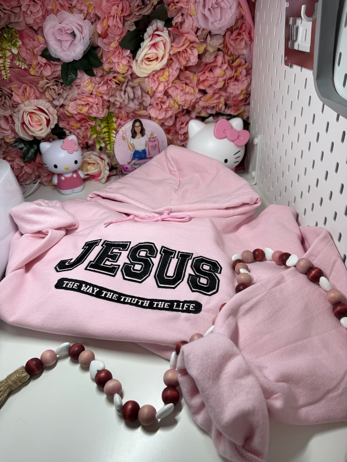 Jesus The Way The Truth The Life Embroidered Hoodie In Pink Unisex Size