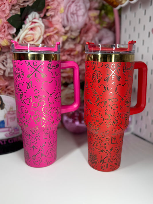 Valentines Love Letter Pink or Red With Gold under-layer  40oz Tumbler