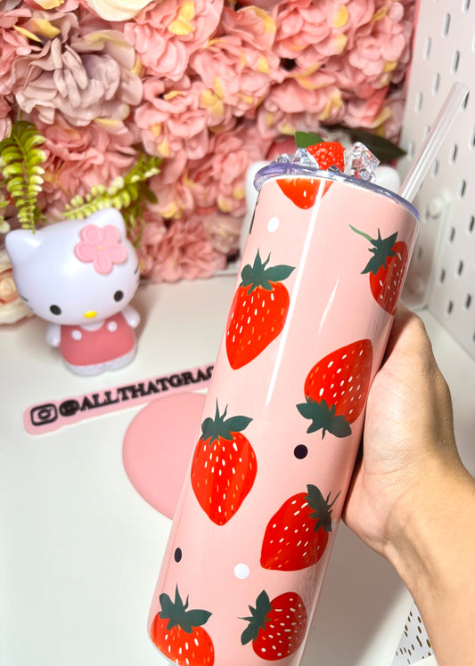 Strawberry Kawaii 20oz Skinny Tumbler with Faux Ice and Strawberry Lid