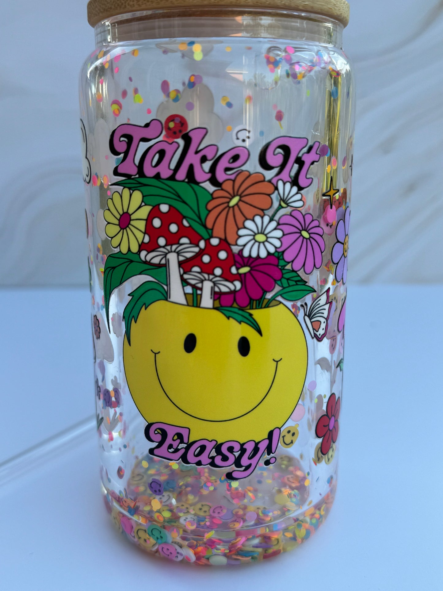 Take It Easy Retro Self Love  16oz Glass Libby Cup