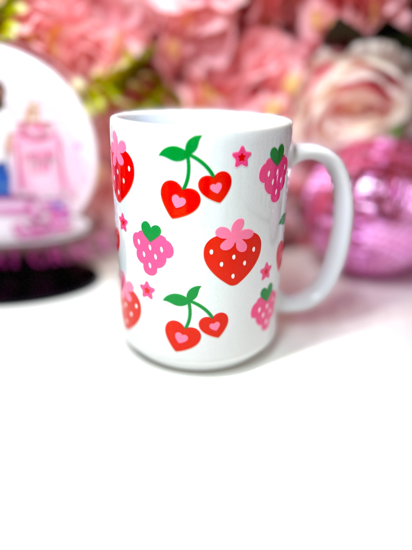 Strawberry Cherry Grape Heart Ceramic Mug 15oz