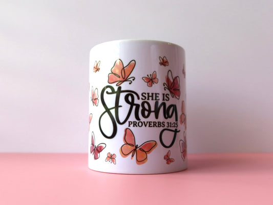 She is Strong Proverbs 31:25 Bible Verse 11oz Coffee Mug