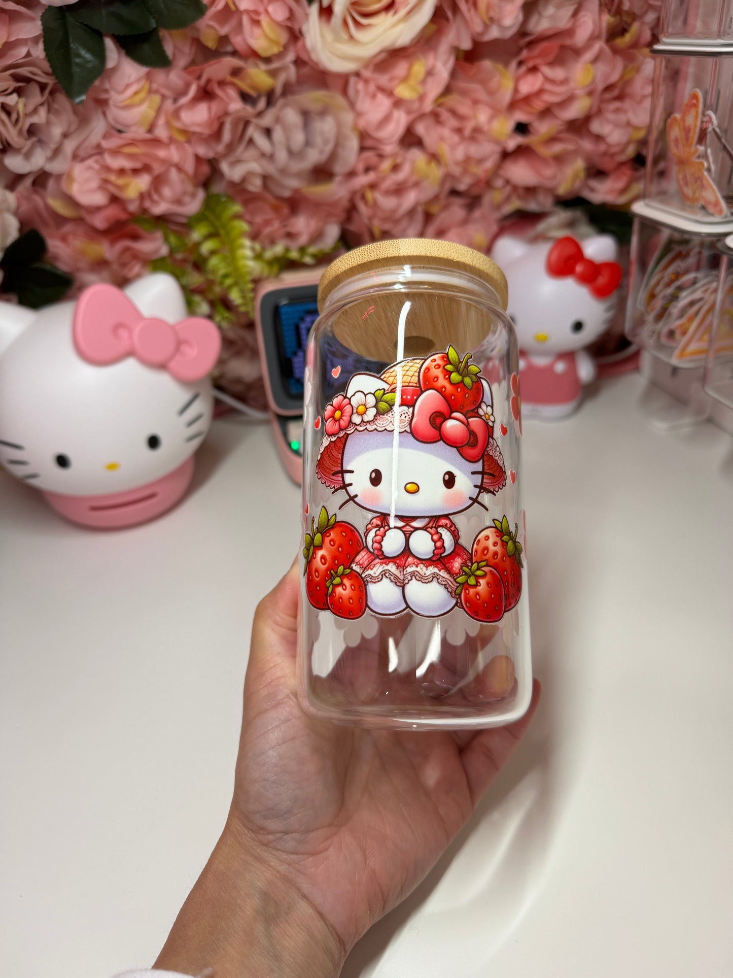 Spring Strawberry Kitty Glass Libby Cup