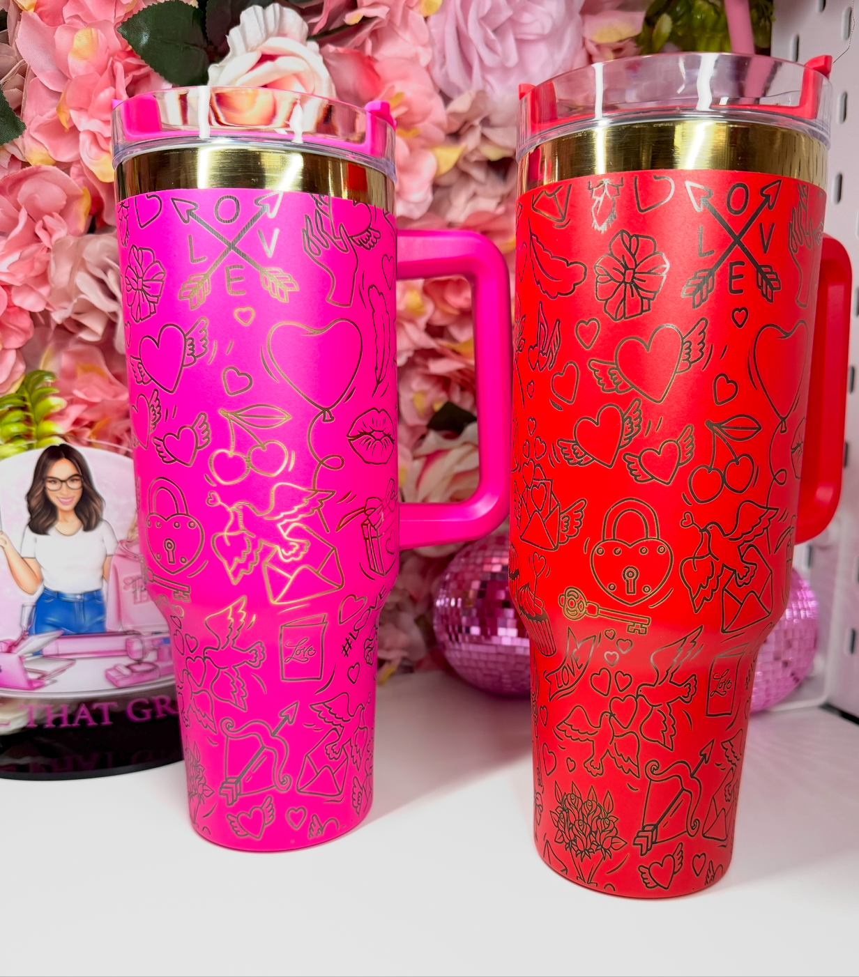 Valentines Love Letter Pink or Red With Gold under-layer  40oz Tumbler