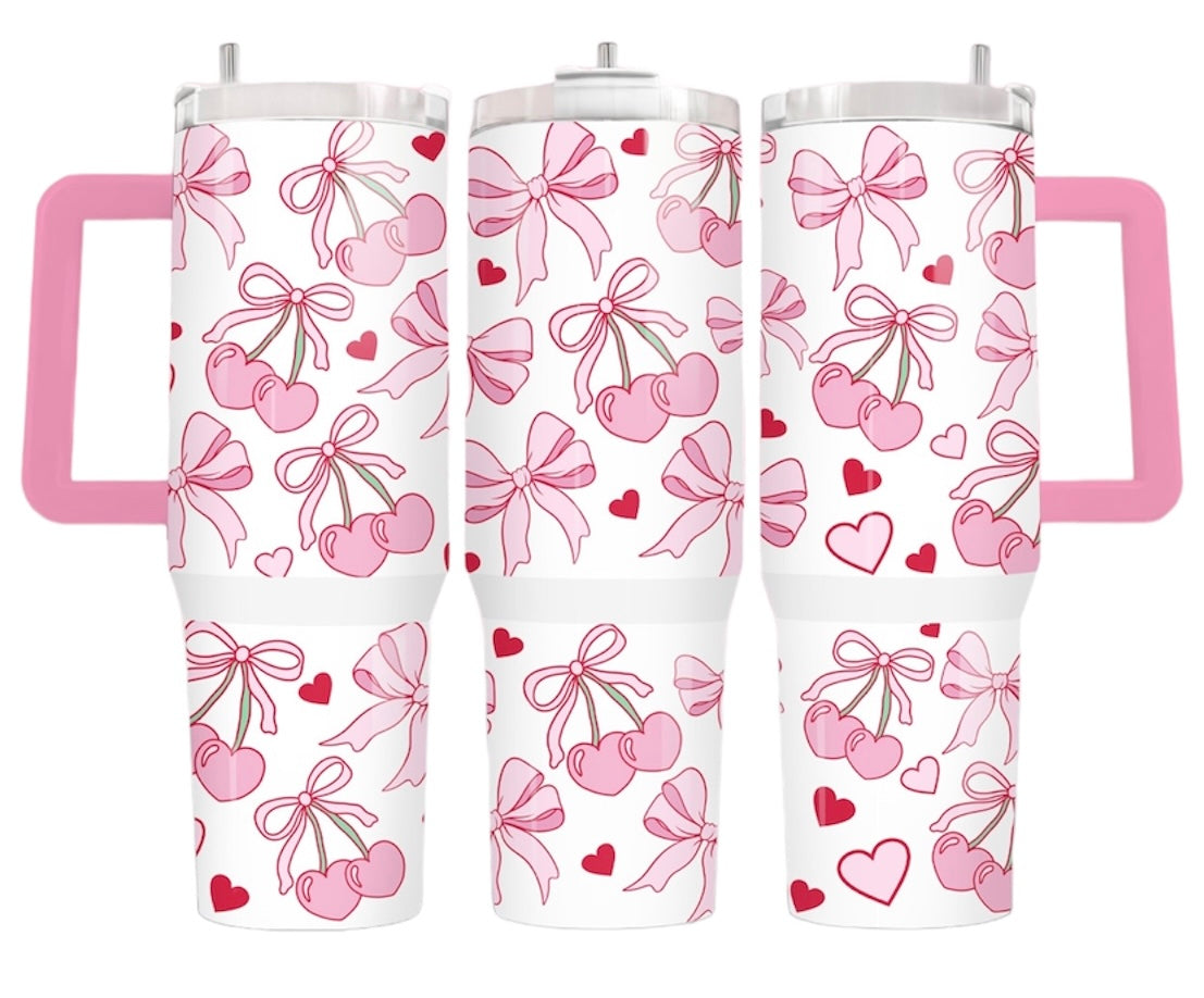 Cherry Coquette Pink Heart 40oz Tumbler