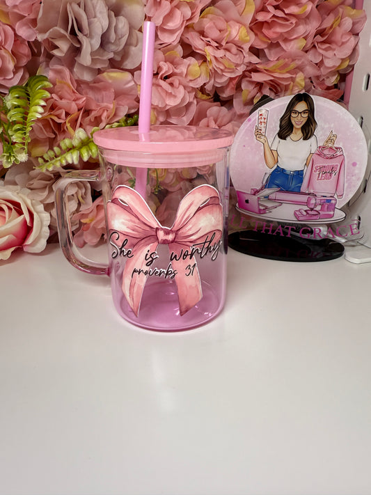 She is Worthy Psalms 31 Bow Coquette Gradient Pink Mug