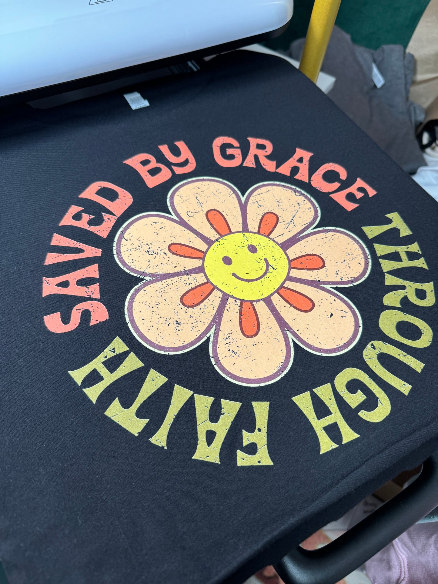 Retro Saved By Grace Through Faith Tee in Black