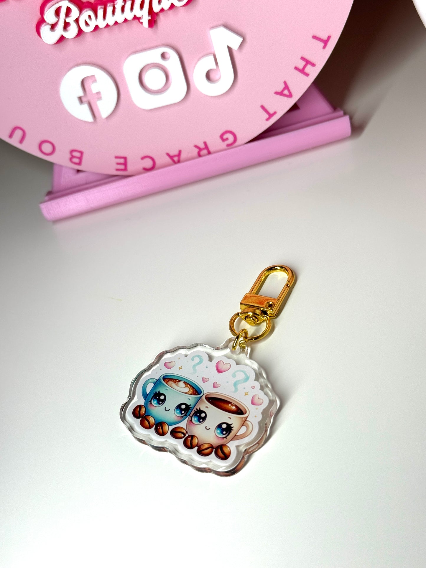 Kawaii Coffee Cup Lovers Face Keychain