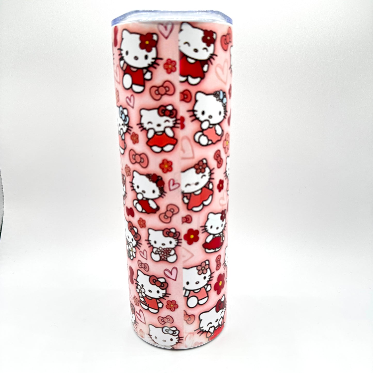 Cat, Hearts and Flowers Pink and Red Stainless Steel 20oz Tumbler Cup Skinny