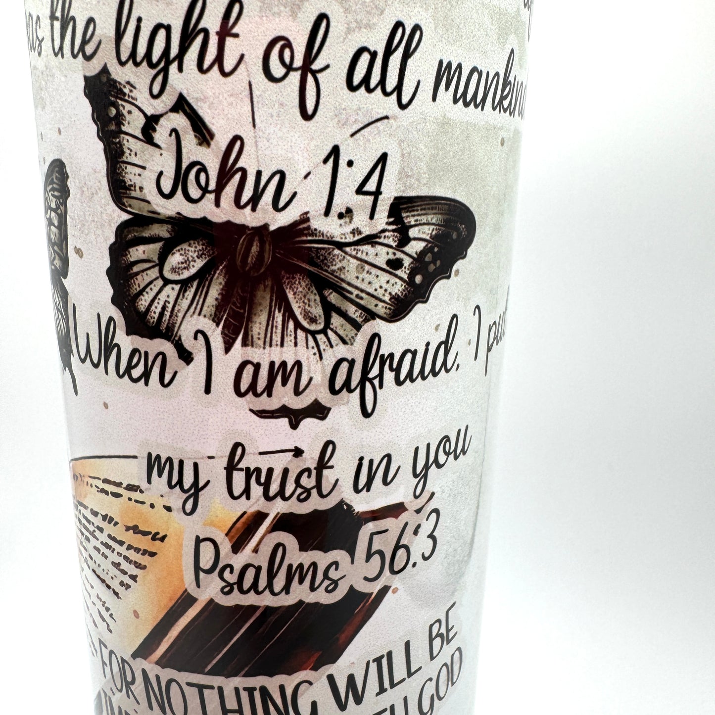 Butterfly and Bible Verse 20oz Stainless Steel Tumbler Christian and Faith