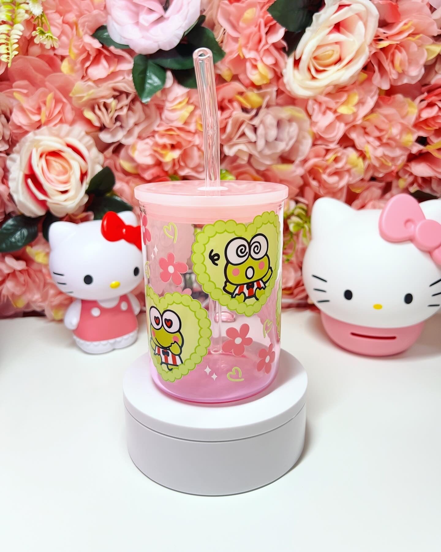 Frog Kawaii Pink Gradient Glass Mug