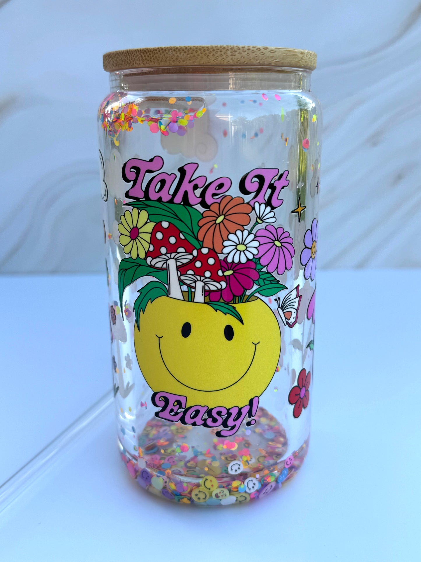 Take It Easy Retro Self Love  16oz Glass Libby Cup